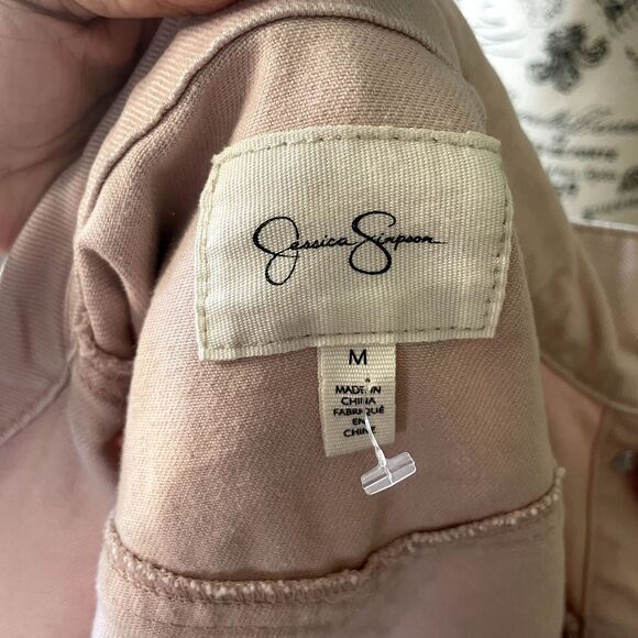 Jessica Simpson Denim Distressed Cropped Jean Jacket Rose Women Size Medium - Picture 8 of 14